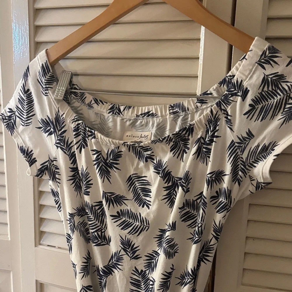Maison Jules Navy and White Leaf Maxi Dress